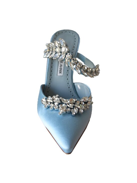 Manolo Blahnik Lurum Satin Mules Heels Blue - Picture 5 of 5